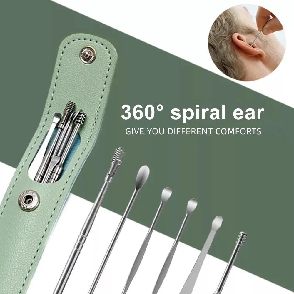 Wholesale Ear Cleaning Tool Stainless Steel Ear Pick Kit &1Pc Storage Bag Earwax Remover Tool
