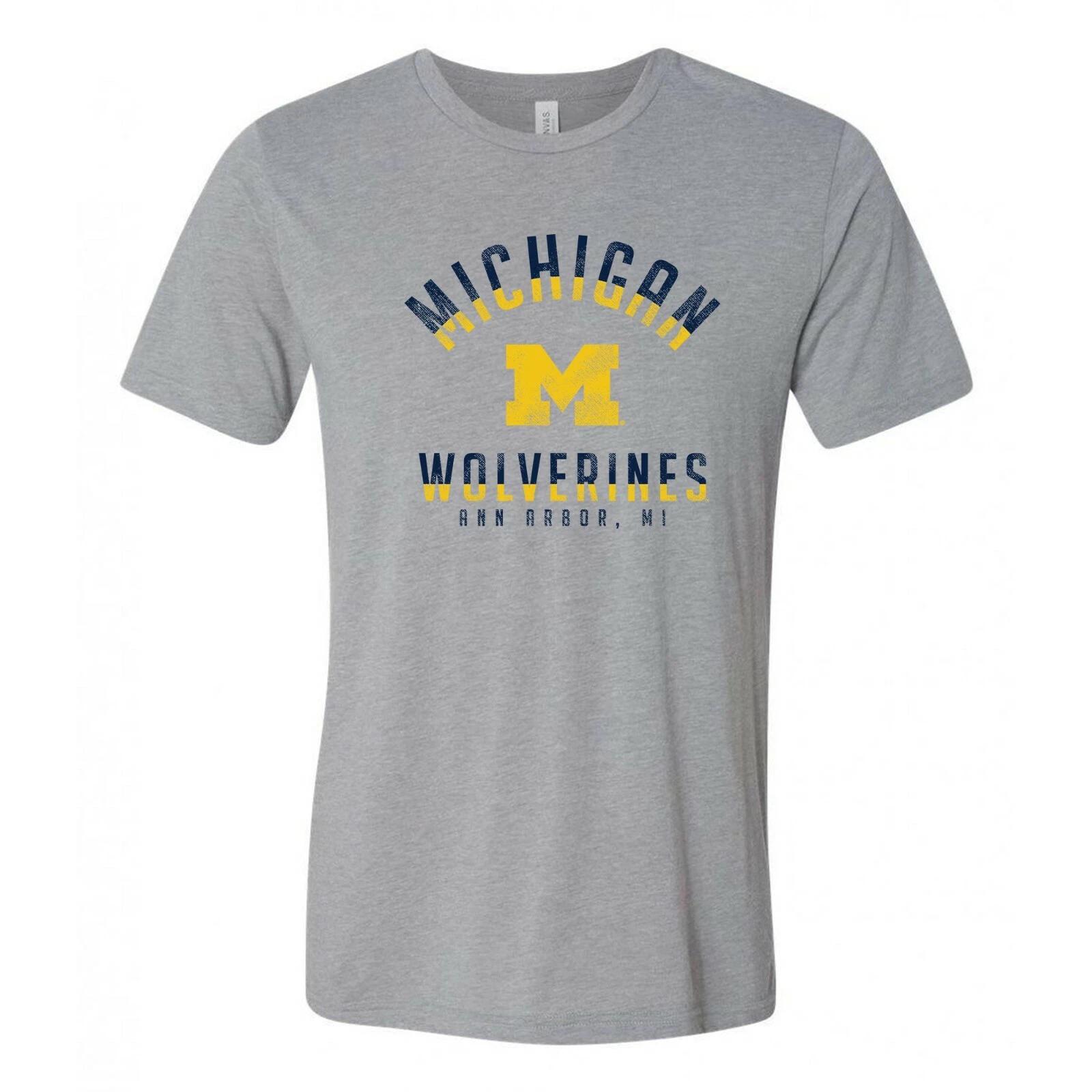 Michigan Wolverines Division Arch Triblend T Shirt - Athletic Grey L