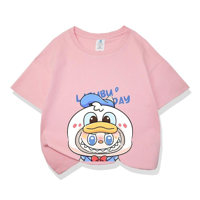 Cartoon Graphic Labubu Kids Adult Printed T-shirt Summer Men and Women's Fashion Outdoor Girl Short Sleeved T-shirt Top Pullover