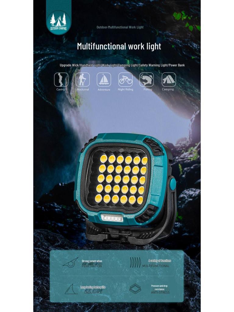 Cross-border LED COB Camping Light: Long-lasting Battery, Magnetic, Rotating, Emergency Floodlight for Outdoor Use