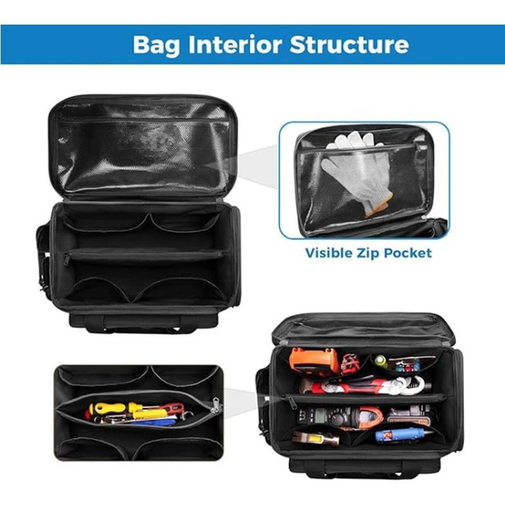 14 Inch Heavy Duty  Tool Bag Non-Slip Base Multi Purpose Work Organizer for Electricians,Repairman,Handyman,Carpenter