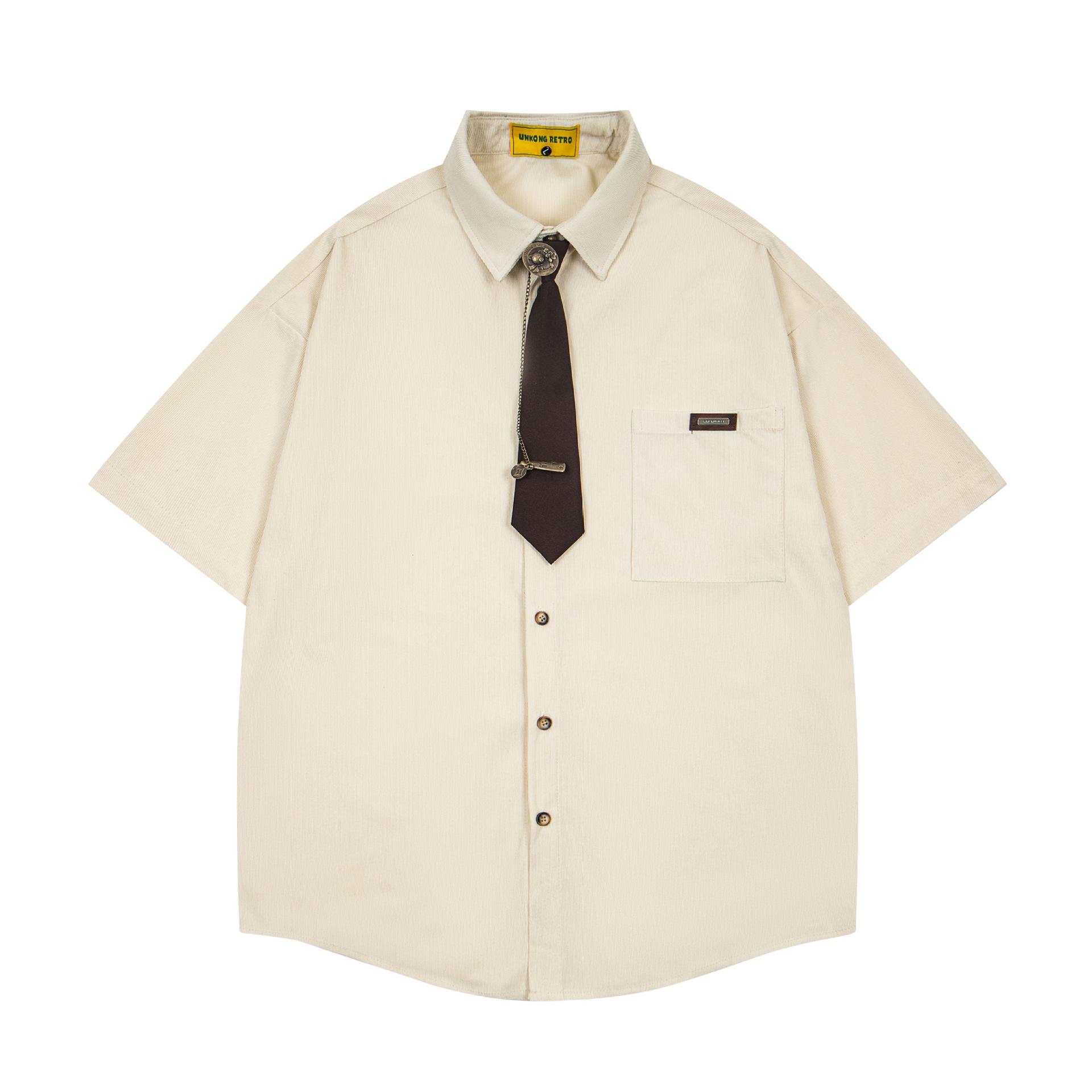 Summer American antique corduroy tie shirt daily professional wear men s shirt M