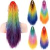 Ponytails Rainbow Ombre Gradient Color Long Curly Ponytail Hair Extension with Claw Instant Styling Hairpiece for Women
