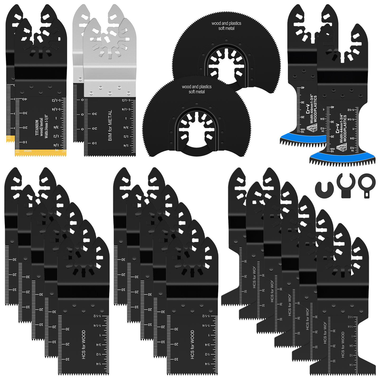 

24Pcs Oscillating Saw Blade Set Universal Titanium Bimetal Oscillating Multitool Blade Precision Cut for Cutting Wood PVC Nail