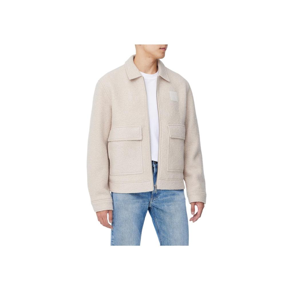 Calvin Klein Solid Color Loose Fit Zip Up Long Sleeve Jacket Men jackets Beige J326707-PDH