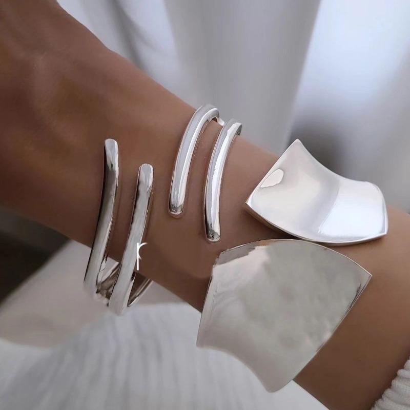 Accessories: Irregular alloy opening bracelet, metal style shiny surface, exaggerated hand ornament bracelet