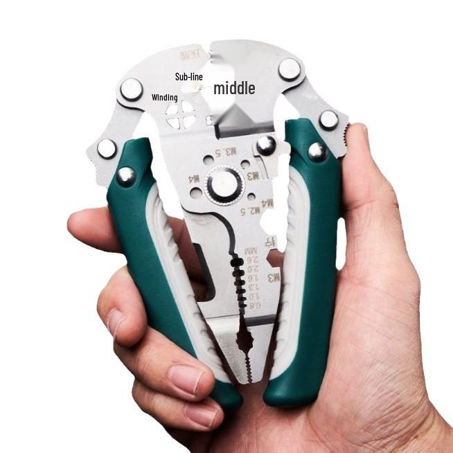 Multifunctional Folding Wire Stripper & Crimping Pliers - Industrial Grade for Wire Insulation Stripping & Screw Tightening