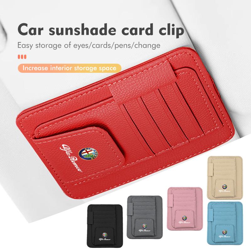 For Alfa Romeo Multifunctional Car Sun Visor Storage Bag Credit ID Card Holder Clip 159 Giulietta Giulia 147 Mito 156 159 166 GT Zw0