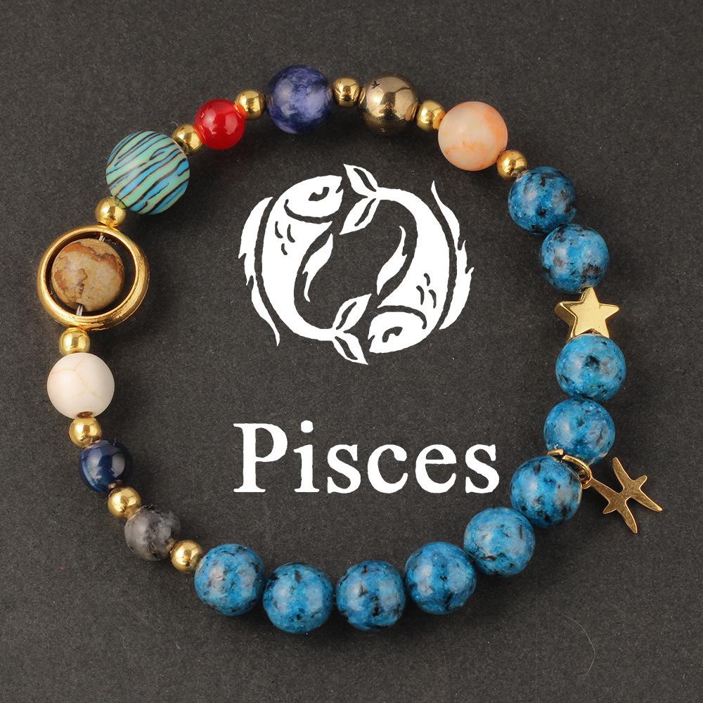 1PC Cosmic Planet Beaded Twelve Constellation Bracelet, Black Stone Twelve Constellation Beaded Bracelet