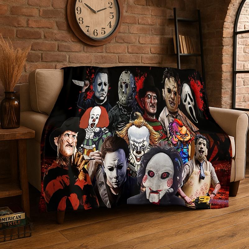 

Horror Movie Character Chucky S-Scream Cartoon Flannel Blanket Soft Warm Throw Blanket for Bedroom Living Room Bed Travel Gift 75x90cm