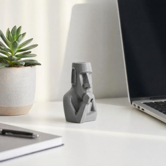 Yousheng Moai Thinker Statue, 3D Printed Creative Thinker Figurine, Fun Moai Statue Ornament for Home Office Desk Shelf Decoration