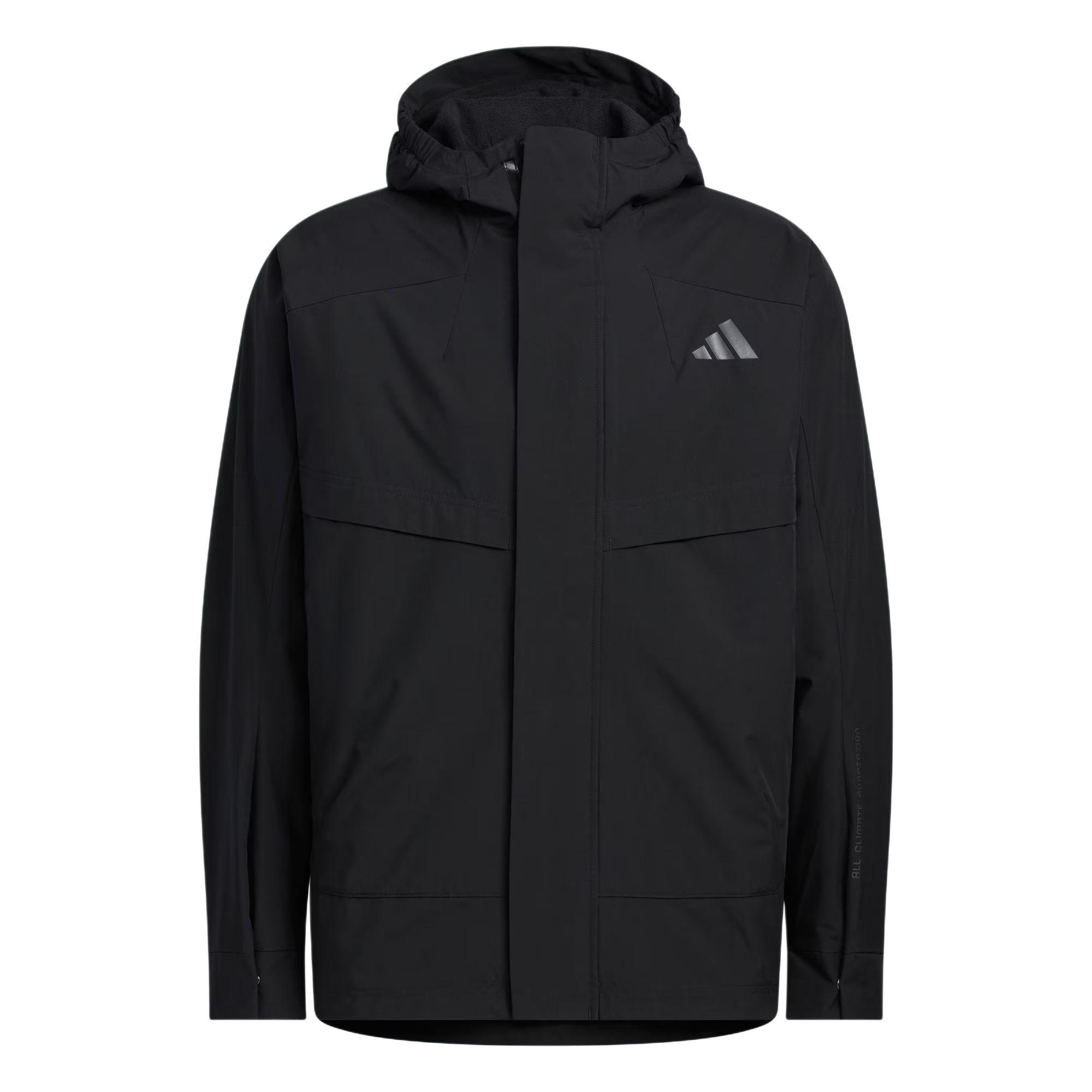 

Adidas Современная технологичная теплая свободная водоотталкивающая ветровка с капюшоном на молнии с длинными рукавами Мужские куртки Черный KB7624 XL