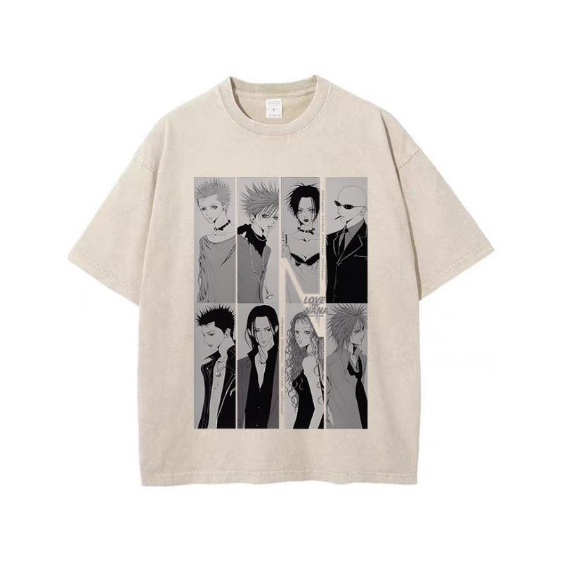 Japanese Anime Nana Osaki Print Vintage Washed Tshirt Harajuku Streetwear Graphic T-Shirt Summer Short SleeveTshirt