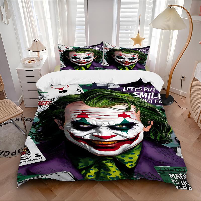 3pcs Joker Clown Bedding Set, Soft Polyester Duvet Cover and Pillowcases Machine Washable Seasons all suitable & Guest Room Decor289 135x200cm