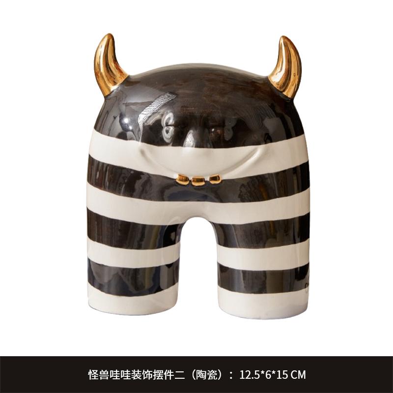 

Creative Arched Striped Monster Ceramic Sculpture Desktop Ornament Modern Art Irregular Monster Bookends Ceramic Statue Craft