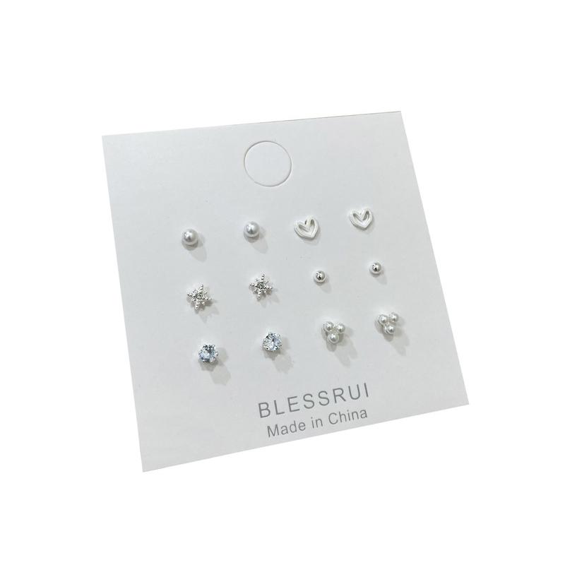 1Set  Delicate Pearl Stud Earring Set Simple Cute Korean Style Small Stud Earring For Women Girls Party Jewelry Gift