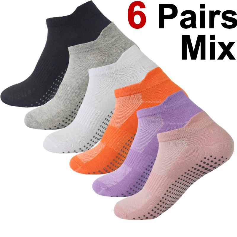 

1/6 пар женских нескользящих хлопковых носков для йоги, пилатеса, износостойких, удобных, впитывающих пот, дышащих, для бега и фитнеса One Size