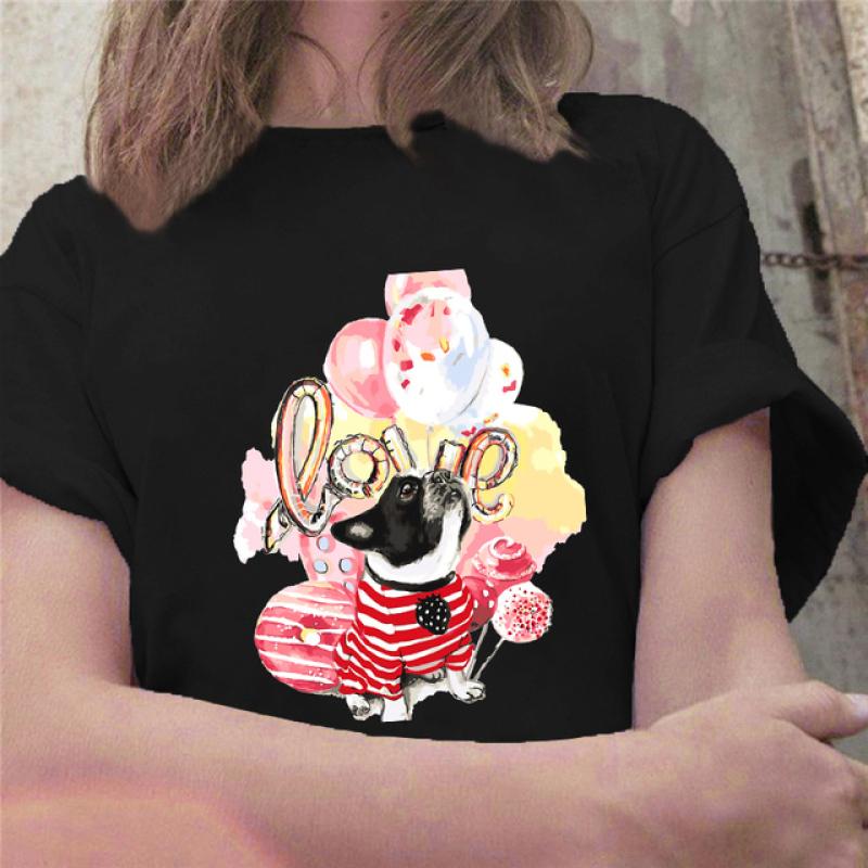 Ölgemälde Kampf Druck frauen T-shirt Kurzarm Nette Hund Grafik T-shirt Harajuku Mode Grunge T-shirt Weibliche