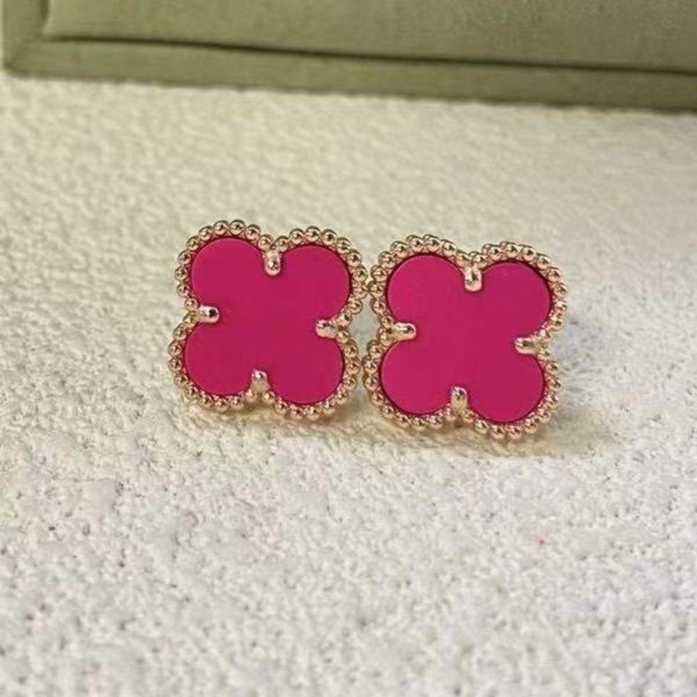 High-End Klassische Vierblattklee-Ohrringe für Damen, Roter Chalcedon High-End Damenohrringe