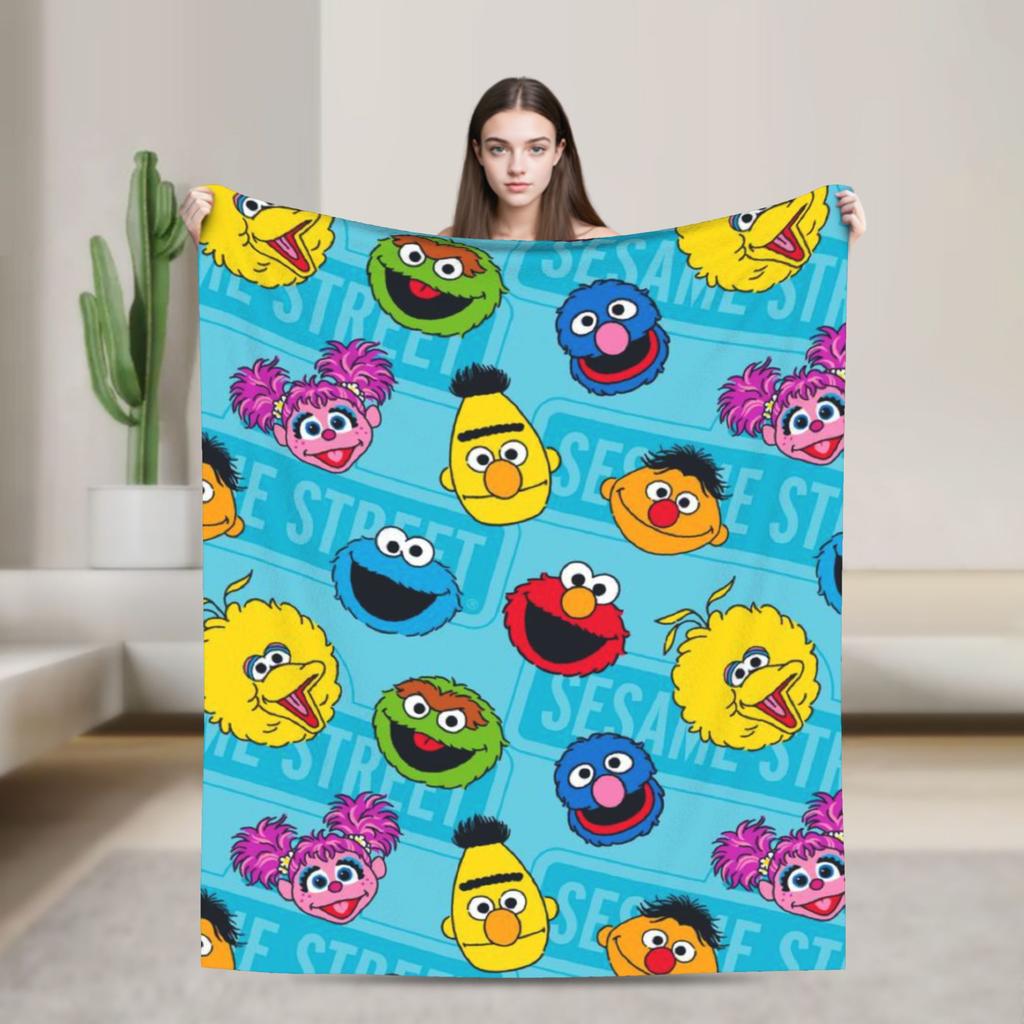 Warm Soft Blanket Travel Office Cookie Monster Elmo Throw Blanket  Flannel Bedspread For Outdoor Funny Sofa Bed Cover