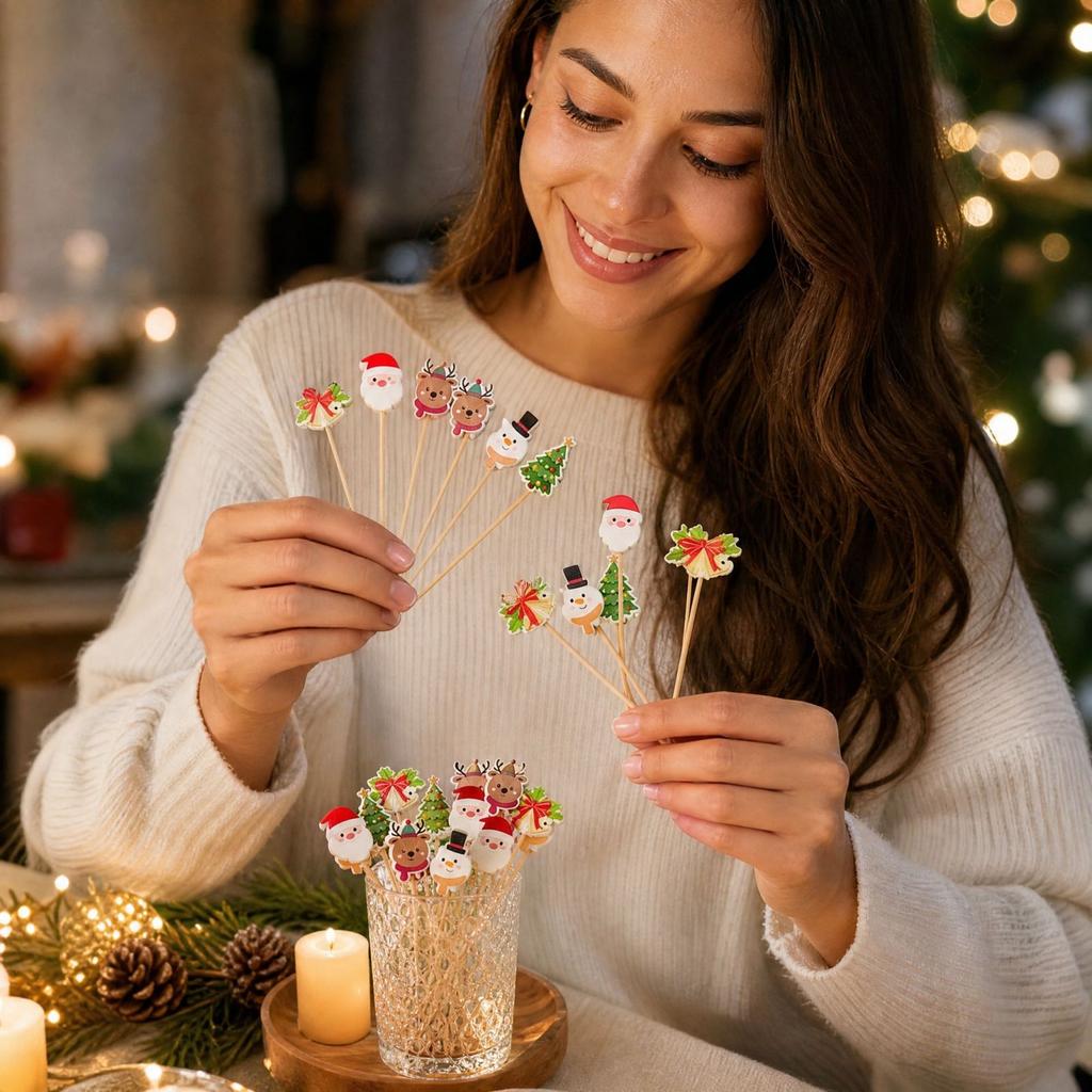 Christmas Party Decorations, 100 Count Cocktail Picks, Assorted Styles for Holiday Parties