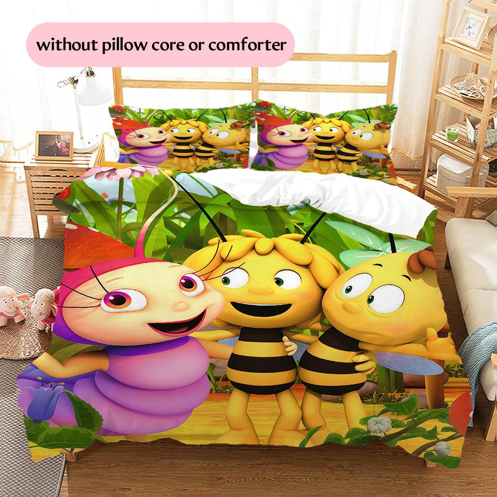 Maya the Bee Pattern Bedding Quilt Set Home Decoration Gift (1 * Duvet Cover + 2 * Pillowcase Without Core)