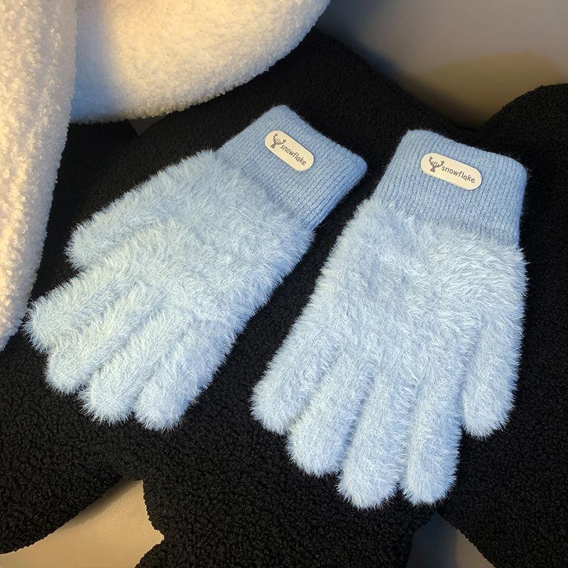 

Бархатные Утепленные Теплые Ветрозащитные и Холодостойкие Шерстяные Вязаные Двухслойные Варежки с Раздельными Пальцами для Студентов для Катания на Открытом Воздухе one size