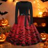 Women's Vintage Round Neck Dress with Halloween Print for Casual Fall Outings