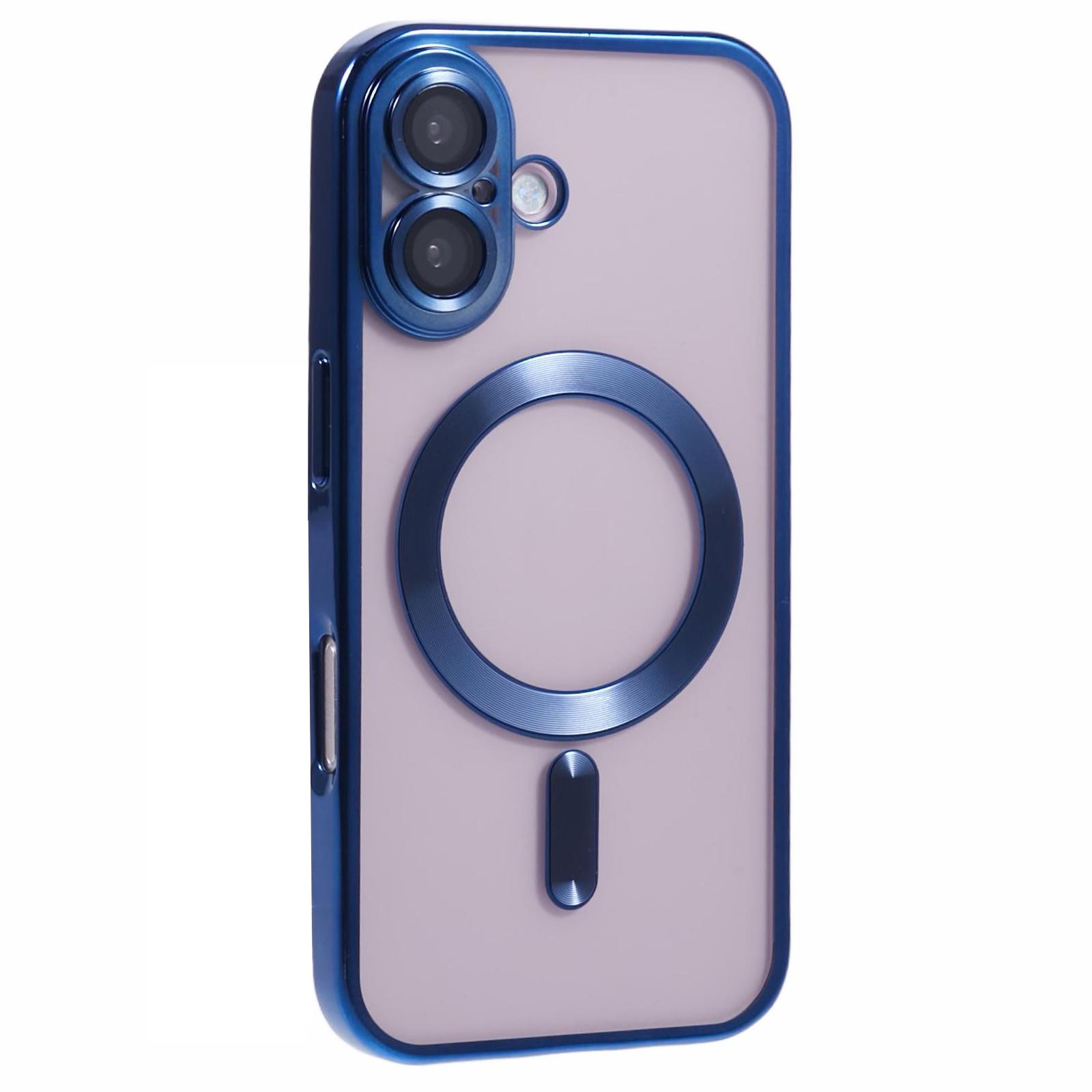 

For iPhone 16 Case Compatible with Magsafe Clear TPU Phone Cover with Lens Film Dark Blue