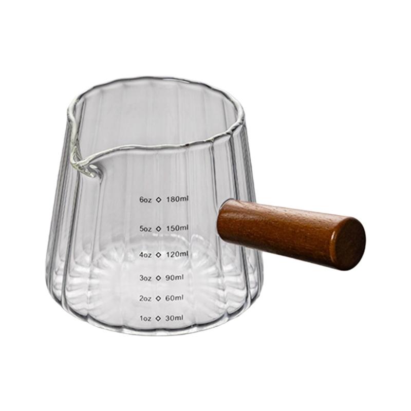 Coffee Measuring Cup Heat Resistant Ergonomic Wooden Handle Espresso Shot Glass for Precise Liquid Measurement Cooking
