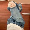 New Arrival Plus Size American Style Ripped Wide-Leg Jeans for Women - Versatile, Slimming, Floor-Length, Loose Fit.