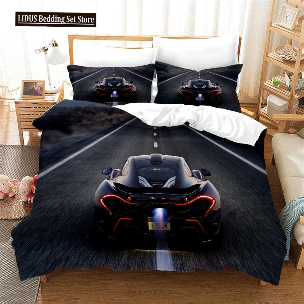 Speed Sports Car Duvet Cover Set Full Queen Size Red Cool Racing Car Bedding Sets Speed Automobile Extreme Sport Quilt Cover Set