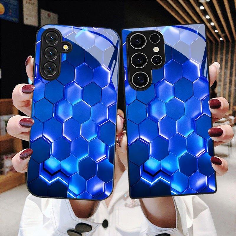 Samsung S26ULTRA Mobile Phone Case S25 Blue Hexagon S24 Tempered Glass A16 Protective Case A07