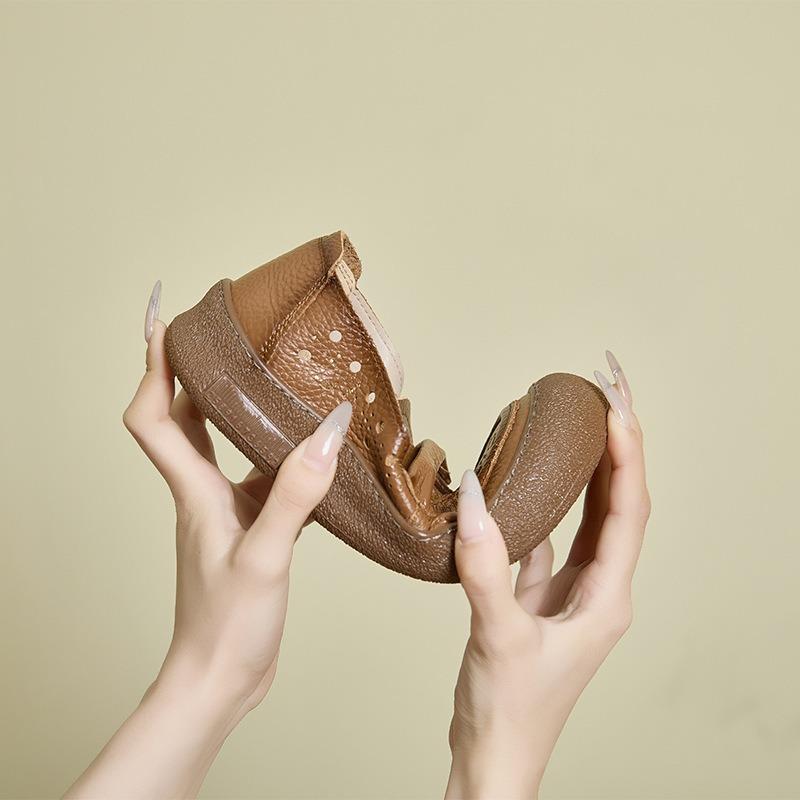 The First Layer of Cowhide Summer Hollow Leather Women's Soft Sole Non-slip Hole Casual Shoes