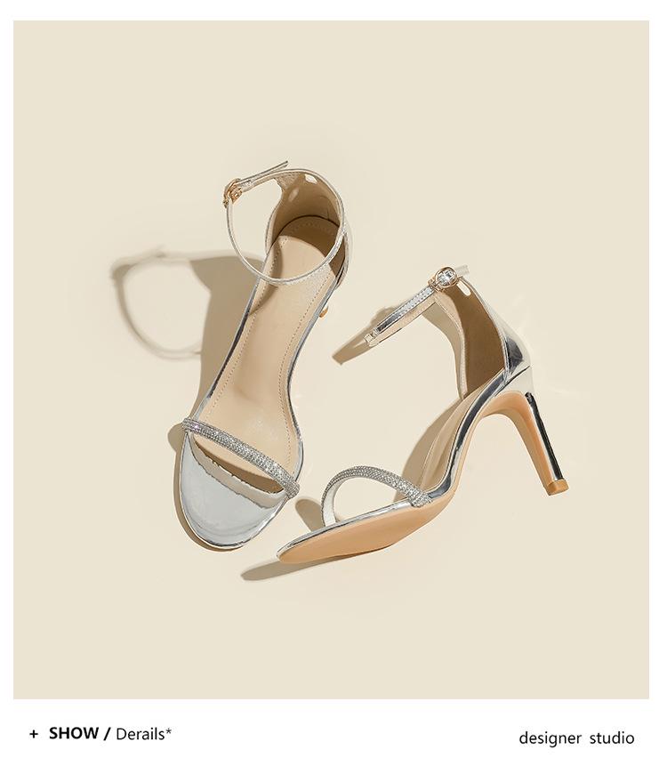 Damen Schwarze Strass Stiletto Sandalen - Frühling/Sommer 2025 Mode