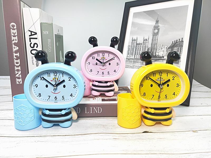 Cartoon Alarm Clock for Children Learning with Pen Holder Desktop Clock