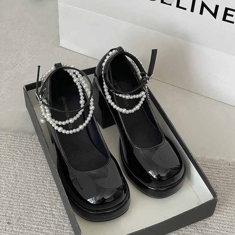High-heeled Small Leather Shoes Women's Spring 2025 New White French Wedding Shoes Retro Thick-heeled Thick-soled Raised Mary Jane Shoes