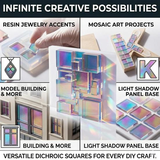 300/500Pcs Mini Iridescent Acrylic Squares, Translucent Holographic Tiles, Rainbow Acrylic Sheets for Mosaic Art, DIY Crafts, Light & Shadow Projects