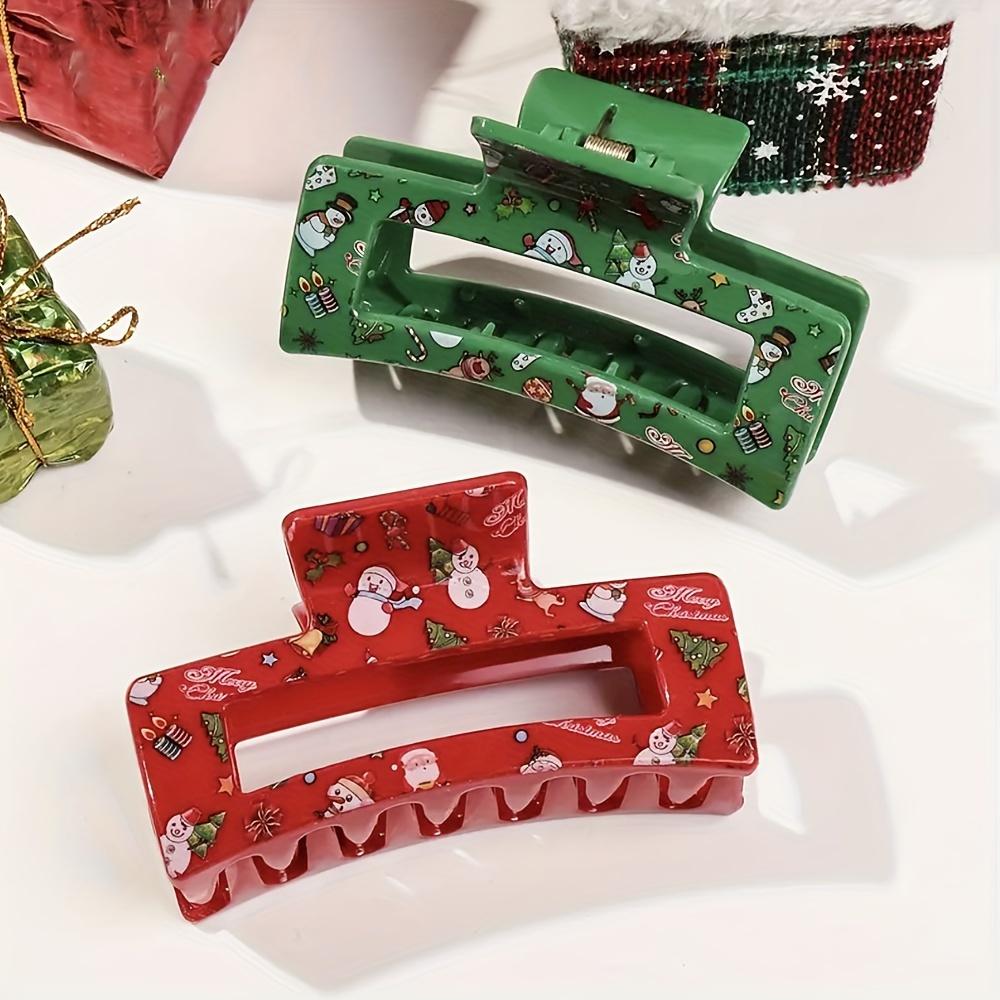 1/4pcs Christmas Theme Hair Clips, Snowman Santa Reindeer Print Fashion Jaw Clip for Party Prom Women, Christmas Claw Clip