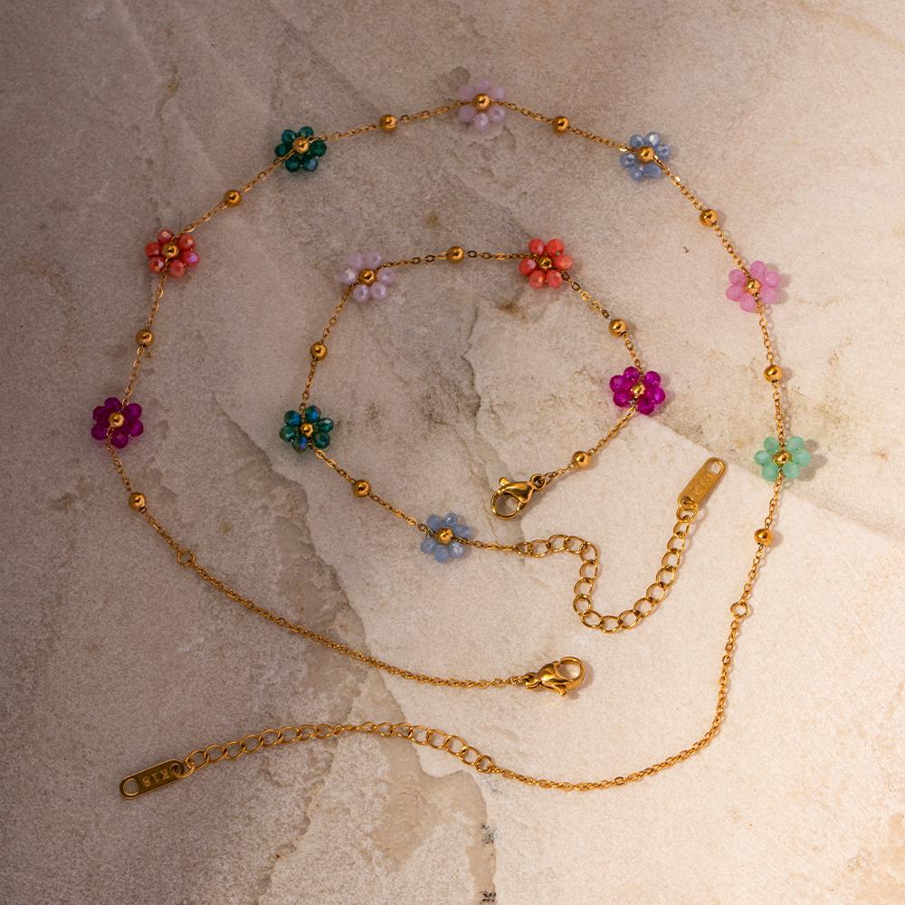  Fashion Cute Colorful Resin Daisy Floral Design Jewelry Stainless Steel Chain Necklace Bracelet Women Daily Wearing