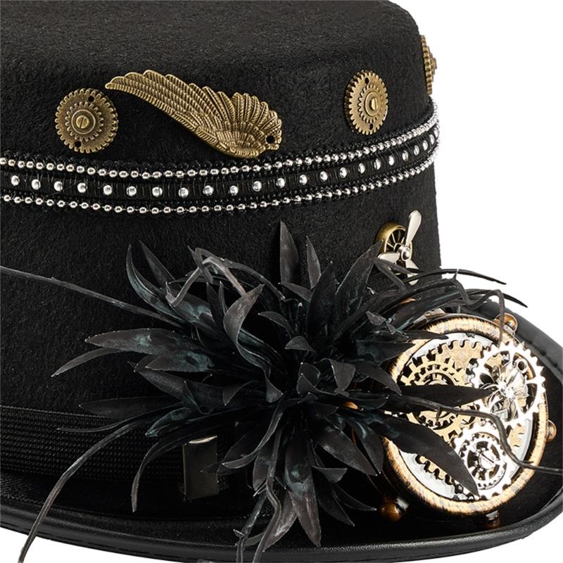 Gothic Geared Studded Hat for Coser Steampunk Gothic For Costume Parties Halloween Event Photo Props