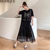 MODIQUE Summer Plus Size New Dress Shirt Women Loose Patchwork Solid Mesh Cotton Linen A-Line Dress Casual Female Dresses O-Neck Short Sleeve