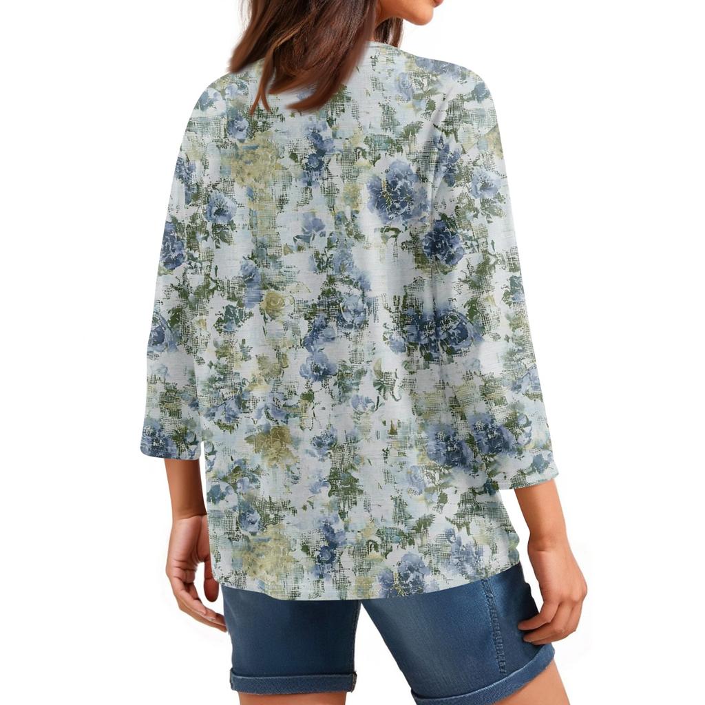 Women's V Neck 3/4 Sleeve Tops Casual T Shirts Basic Summer Tees Loose Fit Fall Pullover Tunic