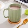 Vertical Grain Ceramic Mug with Wood Lid Breakfast Cup Beautiful Coffee Cup  Office