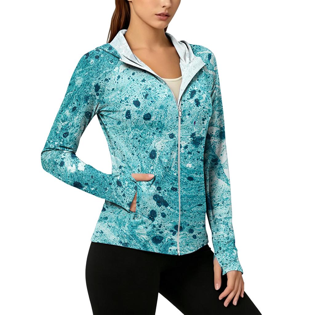 Sudadera Ligera con Cremallera para Mujer con Capucha y Bolsillos Manga Larga Chaqueta de Protección Solar Estampado Tie-Dye Ropa Exterior Informal