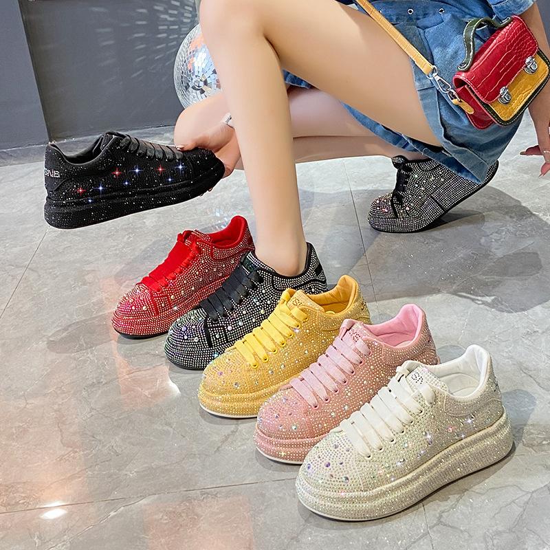 Fashion Sneakers Women Trend  New Spring Autumn Platform Lace Up Rhinestone Women Casual Shoes Designer Shiny Ladies Shoes