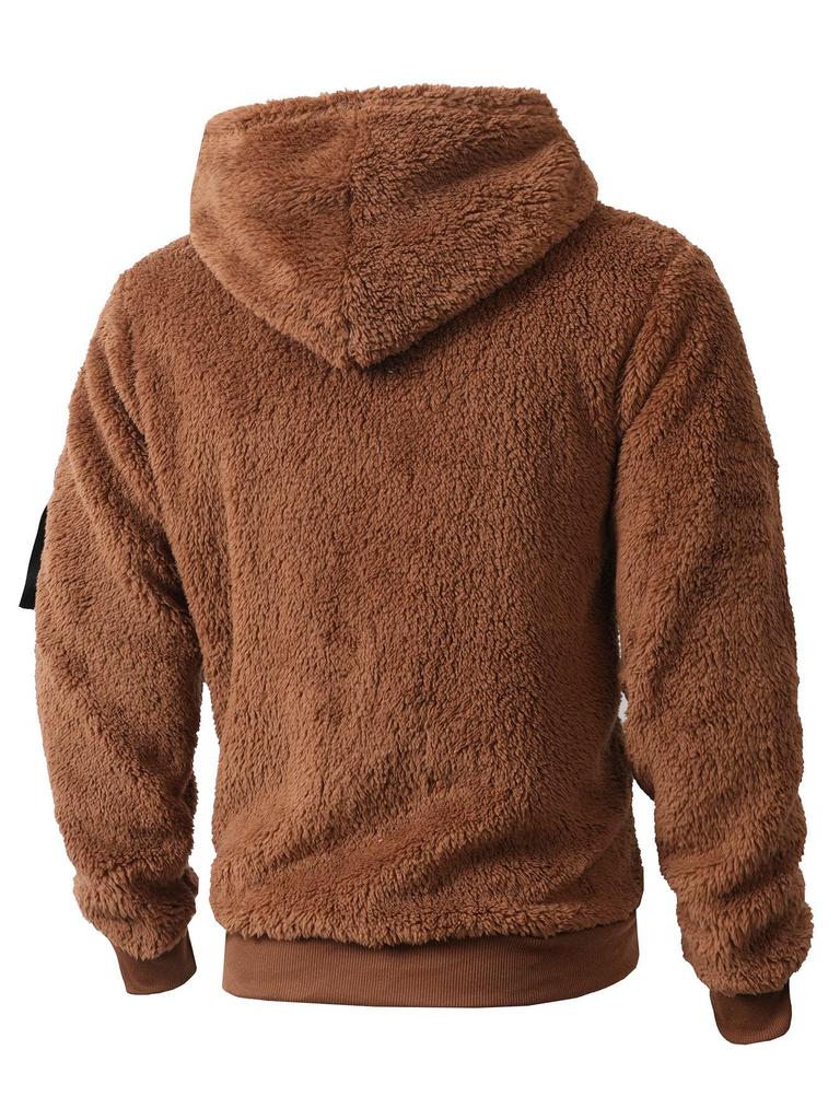 2025 Autumn/Winter European & American Men's Plush Lined Hooded Sweatshirt Jacket