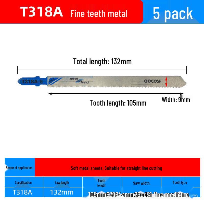 Extra Long Jigsaw Blade T244D - Fine/Coarse Teeth, Anti-Chip, for Wood, Metal, Plastic, Iron, Aluminum