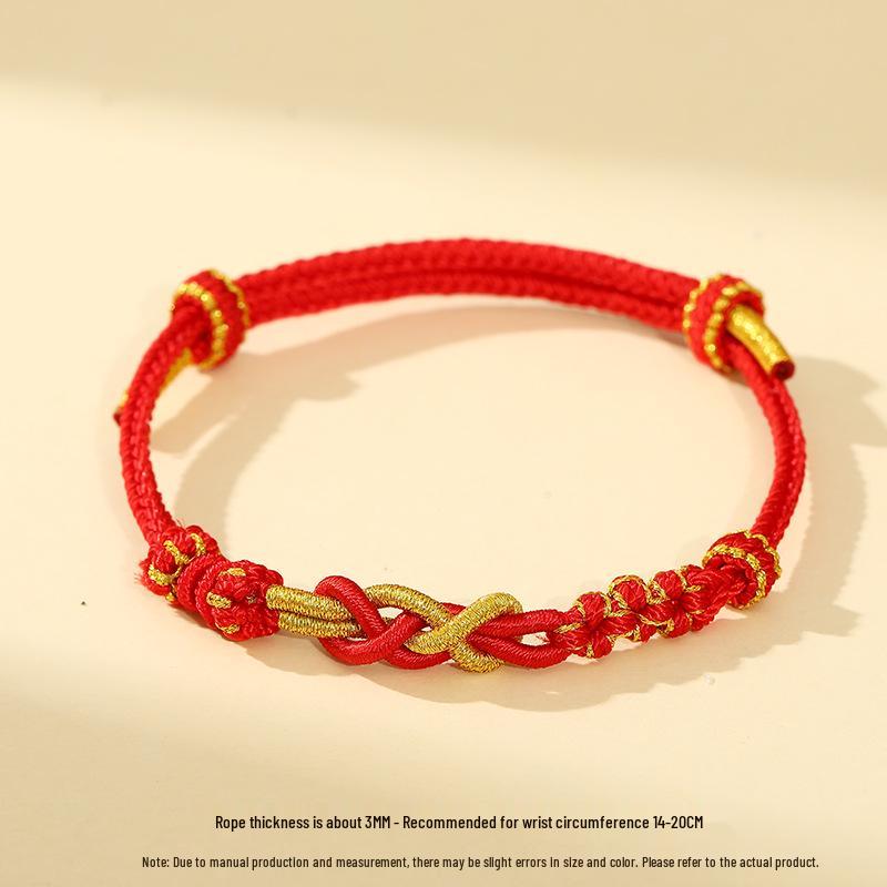 2026 Zodiac Red String Bai Jie Handmade Woven Bead Bracelet - Gold Safety Rope Small Gift