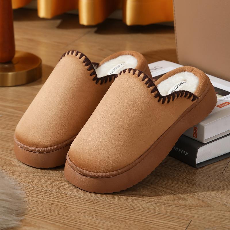 Fashion Winter Plush Platform Slippers Women Men Large Size Home Fashion Elegant Casual House Footwear